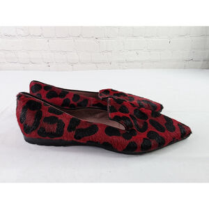 Pretty Loafers Ballerinas Flats Red Cheetah Print Pointed Toe Women's Size 5.5